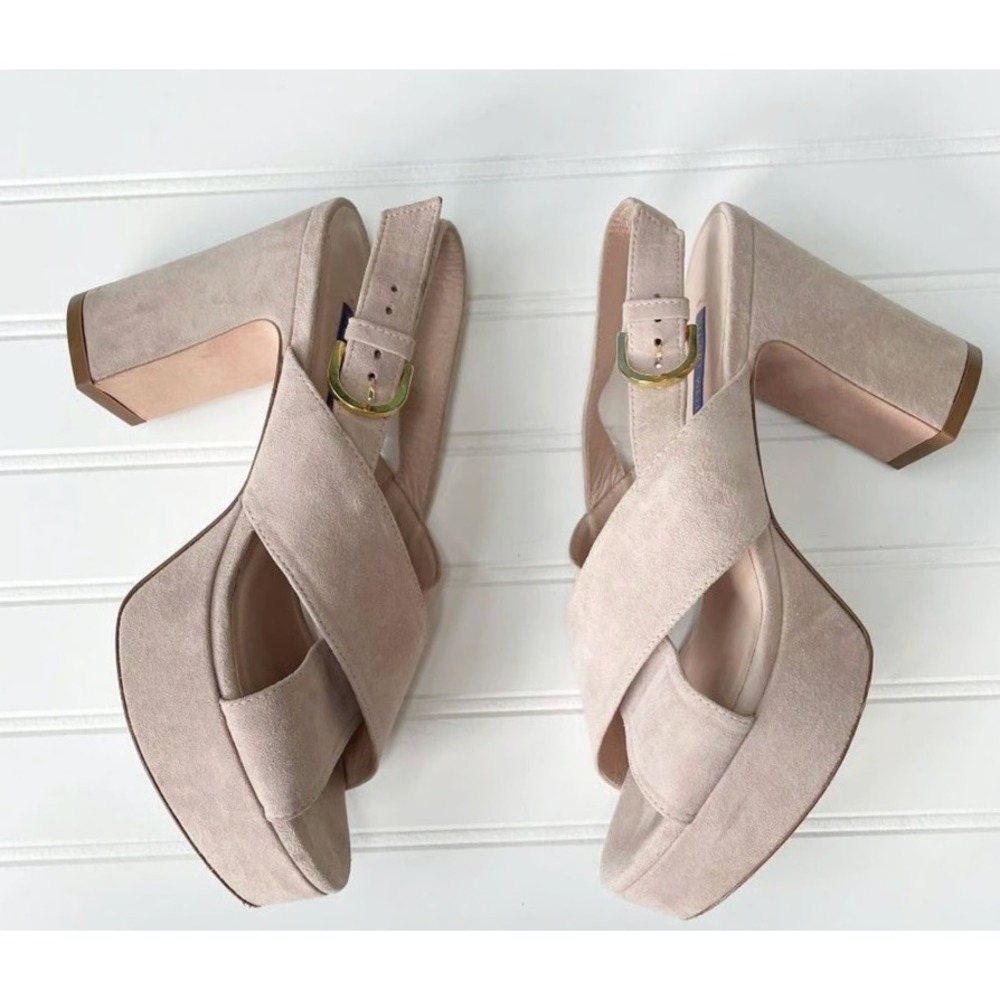 Stuart Weitzman Jerry Suede Heel Sandals in Nude sz 8.5